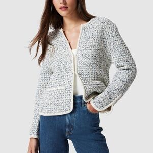 Blue & White Wool-Blend Tweed Jacket